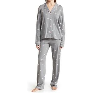 NWT PJ Salvage Hearts Print Top & Bottom Pajama Set in Pink/Gray (Sizes L)